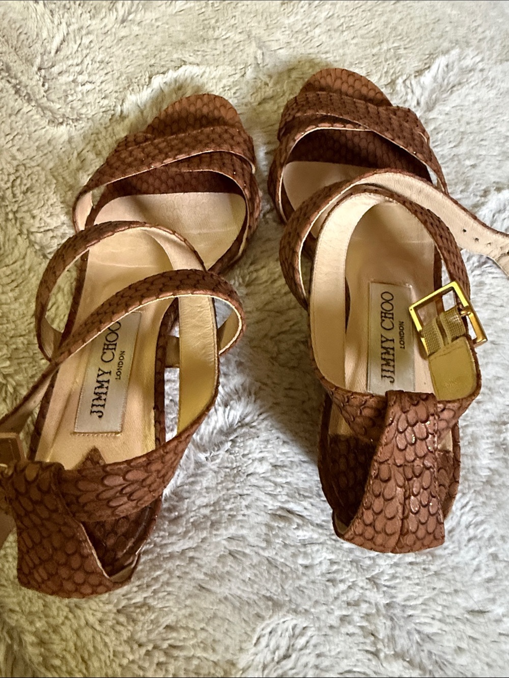 Jimmy Choo Brown Scaled Leather Strappy Sandals - Picture 6 of 6